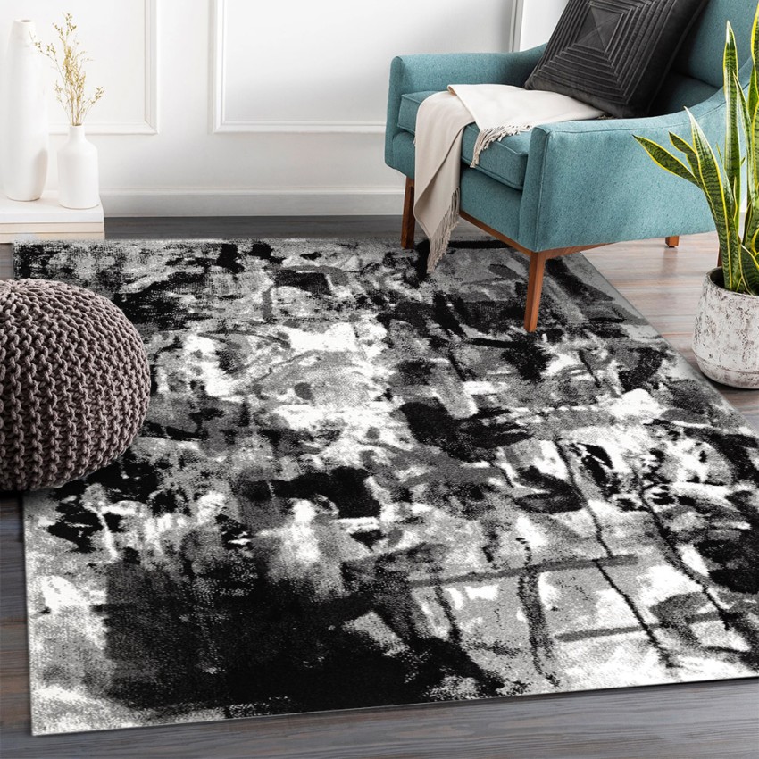 Moderne rechthoekig vloerkleed met abstract ontwerp in grijs, zwart en wit GRI226 Aanbieding Moderne rechthoekig vloerkleed met abstract ontwerp in grijs, zwart en wit GRI226 Aanbieding
