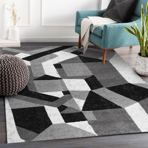 Kortpolig tapijt moderne stijl rechthoekig grijs wit zwart GRI228 Aanbieding