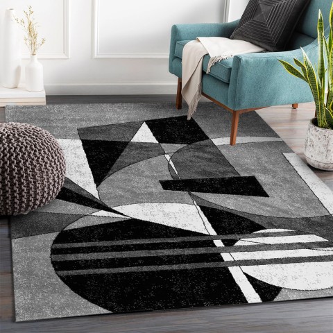 Rechthoekig tapijt met modern geometrisch design grijs wit zwart GRI229 Aanbieding