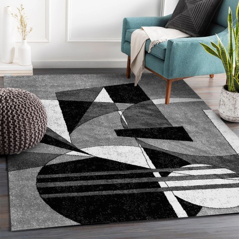 Rechthoekig tapijt modern geometrisch ontwerp grijs wit zwart GRI229 Aanbieding