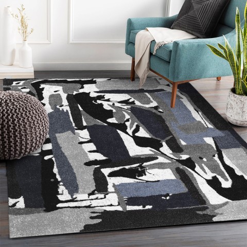 Abstract kortpolig modern rechthoekig woonkamer tapijt BLU018 Aanbieding