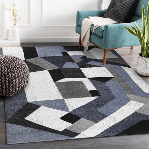 Rechthoekig vloerkleed geometrische stijl woonkamer modern design BLU019 Aanbieding