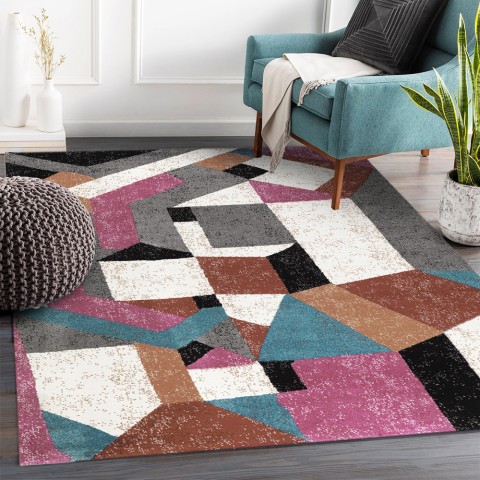 Veelkleurig geometrisch rechthoekig modern woonkamer tapijt MUL435 Aanbieding
