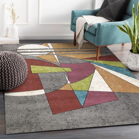 Rechthoekig vloerkleed met geometrisch design in meerdere kleuren met laagpolig tapijt MUL436 Aanbieding