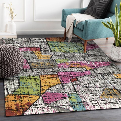 Veelkleurig modern abstract rechthoekig kortpolig tapijt MUL438 Aanbieding