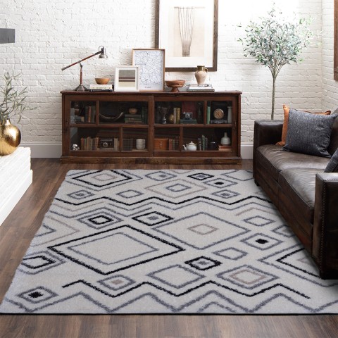 Moderne rechthoekig shaggy vloerkleed met langharige anti-allergene stof BIA003 Aanbieding