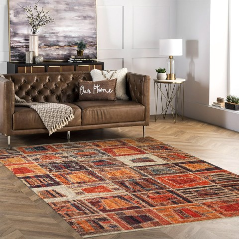 Rechthoekig vloerkleed voor woonkamer in etnisch patchwork stijl, meerkleurig PATC01 Aanbieding