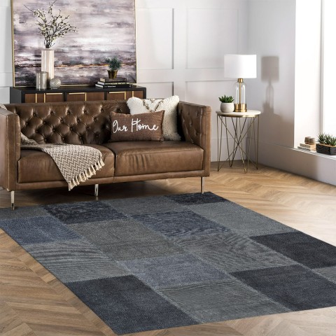 Moderne blauwe rechthoekige tapijt eetkamer slaapkamer TUBL01 Aanbieding