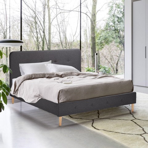 Scandinavisch tweepersoons bed van stof en hout 160x190 cm Friborg King Aanbieding