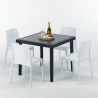 Vierkante zwarte salontafel 90x90 cm en 4 gekleurde stoelen Rome Passion Afmetingen