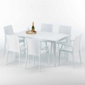 Rechthoekige salontafel wit 150x90 cm en 6 gekleurde stoelen Bistrot Arm Summerlife Voorraad