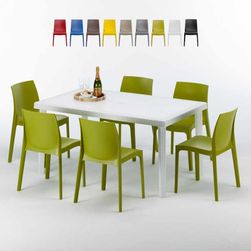 dagboek Couscous module Rome Summerlife Rechthoekige salontafel wit 90x90 cm met stalen onderstel  en 4 gekleurde stoelen