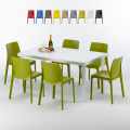Rechthoekige tafel wit 150x90 cm met stalen onderstel en 4 gekleurde stoelen Rome Summerlife Aanbieding