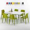 Rechthoekige tafel wit 150x90 cm met stalen onderstel en 4 gekleurde stoelen Rome Summerlife Aanbieding