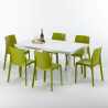 Rechthoekige tafel wit 150x90 cm met stalen onderstel en 4 gekleurde stoelen Rome Summerlife Afmetingen