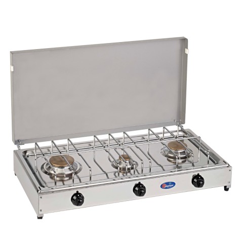 Draagbaar gaskooktoestel voor camping met 3 branders en deksel 5523G CF Parker Aanbieding