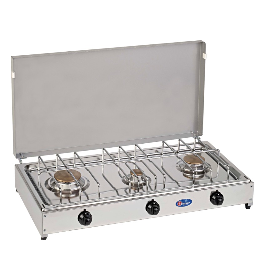 Draagbaar gaskooktoestel voor camping met 3 branders en deksel 5523G CF Parker Aanbieding