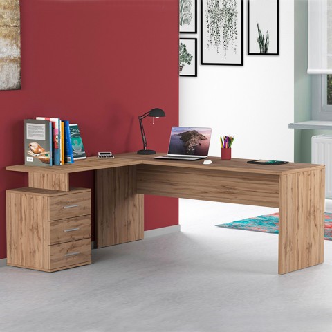 Moderne hoekbureau van hout met 3 lades New Selina WD Aanbieding
