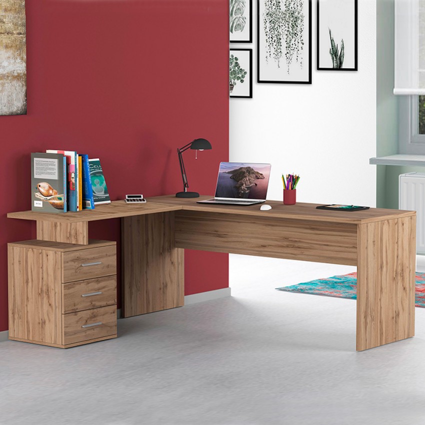 Moderne hoekbureau van hout met 3 lades New Selina WD Aanbieding Moderne hoekbureau van hout met 3 lades New Selina WD Aanbieding