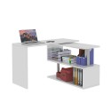 Witte draaibare hoekbureau Volta WH met 2 planken voor thuis of kantoor Kortingen