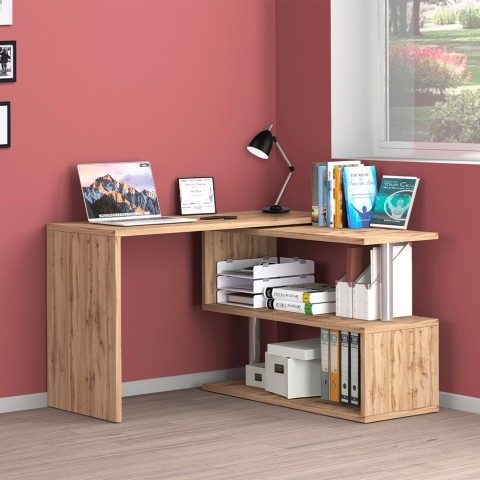 Draaibare hoekbureau Volta WD hout met 2 planken Aanbieding