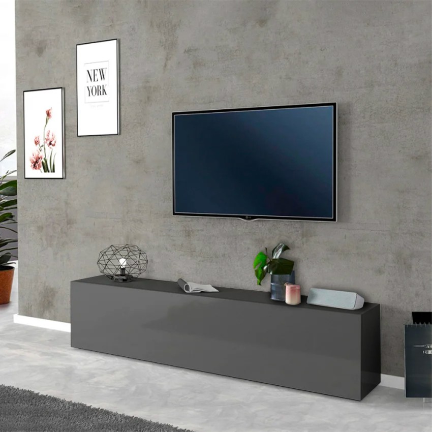 Moderne TV-meubel 180cm met 1 deur en 2 vakken grijs Note Low Aanbieding