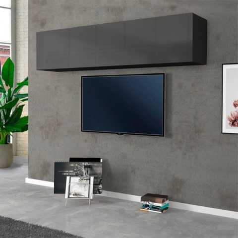 Zwevende wandkast woonkamer 180cm met 2 opbergvakken klapdeur grijs Note Up Aanbieding