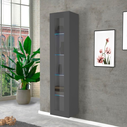 Moderne zwarte vitrinekast woonkamer met 4 glazen legplanken Note Vidrio Aanbieding