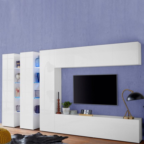 Wandmeubel wit zwevende TV-kast met 3 kasten Joy Trio Aanbieding
