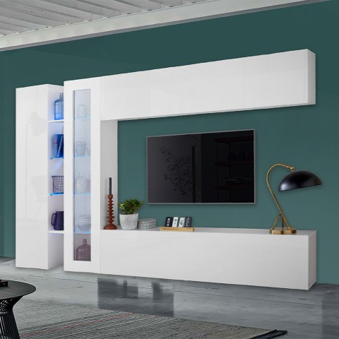 Witte wandmeubel woonkamer tv-kast vitrinekast Joy Duet Aanbieding