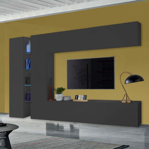 Zwarte moderne wandmeubel TV-kast 2 kasten 4 planken Note Twin Aanbieding