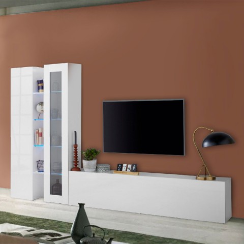 Moderne witte wandmeubel, TV-kast en vitrinekast Elco WH Aanbieding
