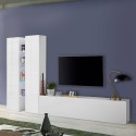 Witte wandkast lage TV-meubel 4 planken 2 kasten Sage WH Aanbieding