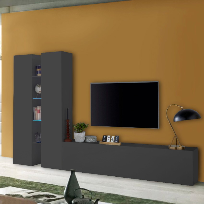 Modern woonkamer TV wandsysteem 2 kasten 4 planken grijs Sage RT Aanbieding