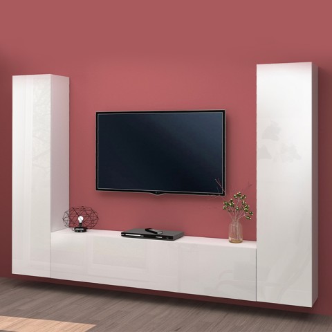 Moderne zwevende witte wandmeubel TV-kast 2 kasten Vibe WH Aanbieding