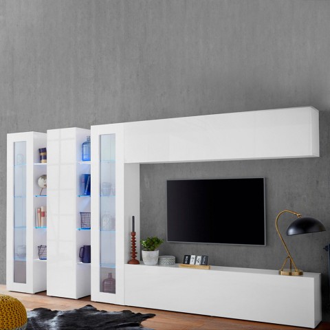 Wandmeubel met 2 vitrinekasten, TV-meubel, hangkast Joy Mir Aanbieding