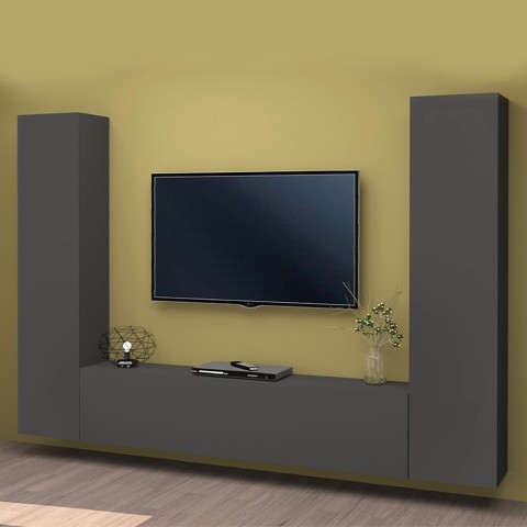 Moderne zwevende wandmeubel grijs met 2 kasten en tv-meubel Vibe RT Aanbieding