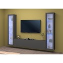Zwevend TV-meubel wandunit met modern design zwart met 2 vitrines Liv RT Korting