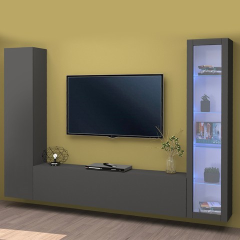 Moderne wandmeubelset met zwevend TV-meubel, vitrinekast en kast Peris RT Aanbieding