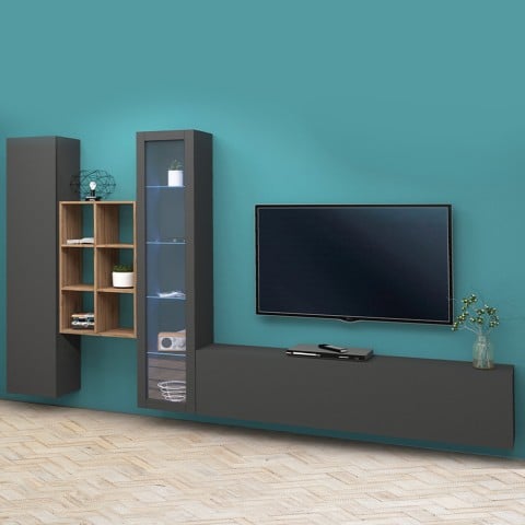 Moderne woonkamermeubel met vitrine, tv-meubel en boekenkast hout Rold RT Aanbieding