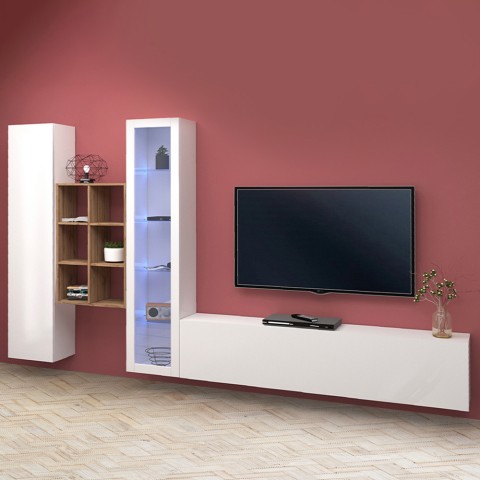 Wandmeubel woonkamer TV-meubel wit vitrinekast hout Rold WH Aanbieding