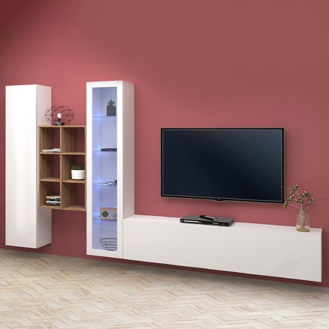 Woonkamer TV meubel wit houten boekenkast Rold WH Aanbieding