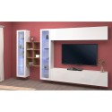 Wandmeubel set wit hangend tv-meubel boekenkast 2 vitrines Kary WH Kortingen