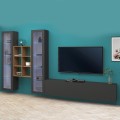 Moderne zwevende wandmeubel TV-kast boekenplank hout met 2 vitrinekasten Yves RT Aanbieding
