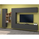 Grijze zwevende wandkast met tv-meubel, boekenkast en 2 kasten Sid RT Voorraad