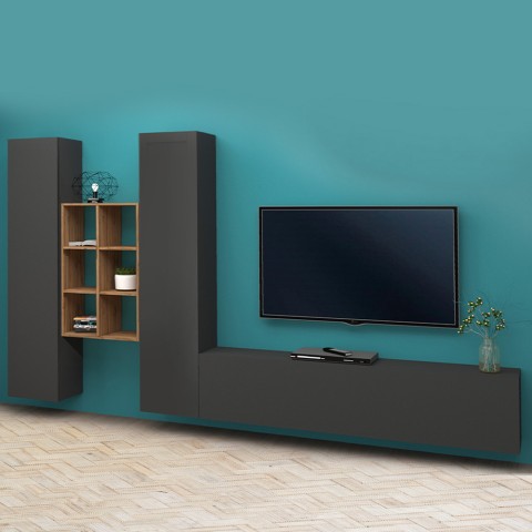 Moderne TV-wandmeubel 2 kasten boekenkast 6 vakken in hout Manny RT Aanbieding