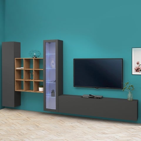 Moderne TV-wandmeubel Ranil RT met houten kast en boekenplank Aanbieding