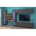 Moderne wandmeubel TV Meubel zwevend met boekenkast en 2 vitrines Eron RT Korting