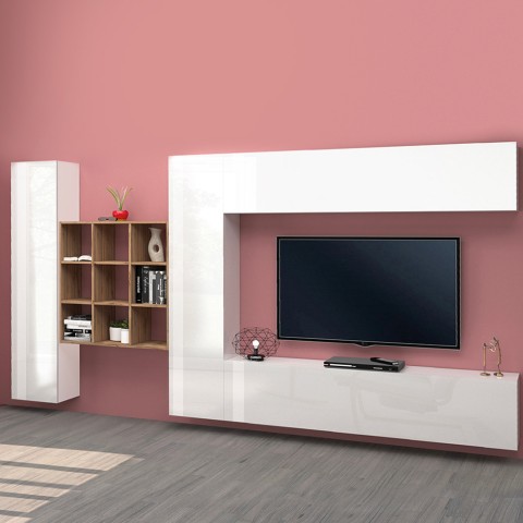 Wandmeubel zwevend TV-meubel wit boekenkast met 2 kasten Ferd WH Aanbieding