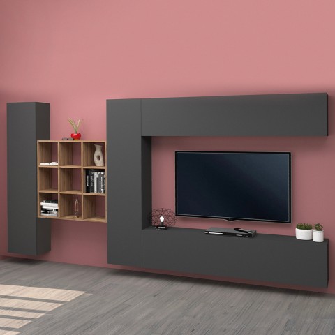 Zwevend TV-meubel modern design met 2 kasten en boekenplank Ferd RT Aanbieding